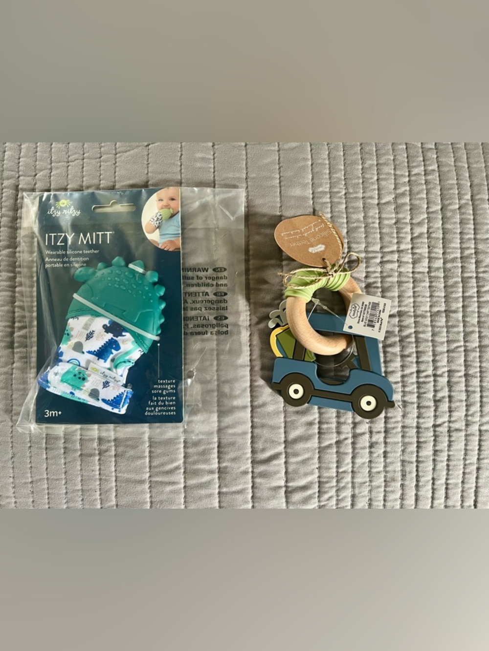Itzy Ritzy Dino Mitts & Mud Pie Car Baby Teether Toy set